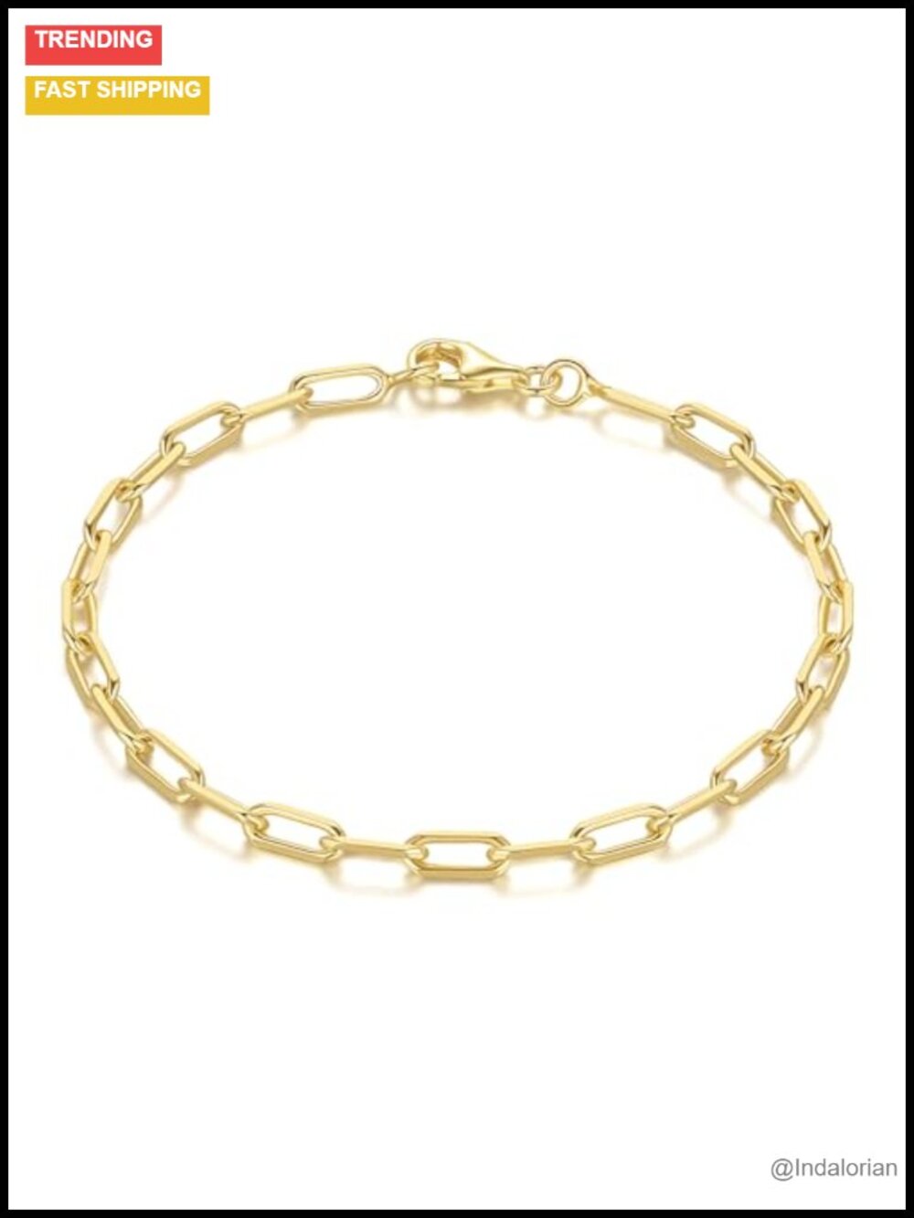 14k Gold Plated Paperclip Link Bracelet for Women Men Lobster Clasp